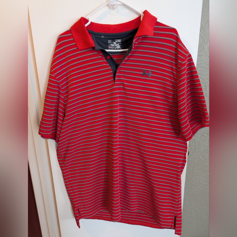 Under Armour Men's Red Striped Polo Shirt
